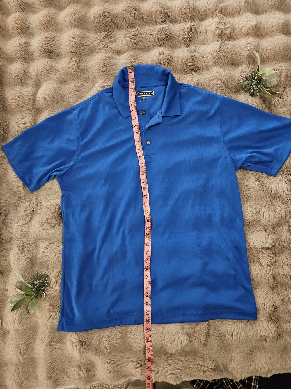 Pebble Beach Performance Golf Polo Men's Large Blue Stretch Short Sleeve Shirt - Picture 4 of 7
